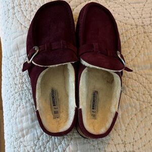 Birkenstock Burgundy Suede Shearling Slip-On Clogs